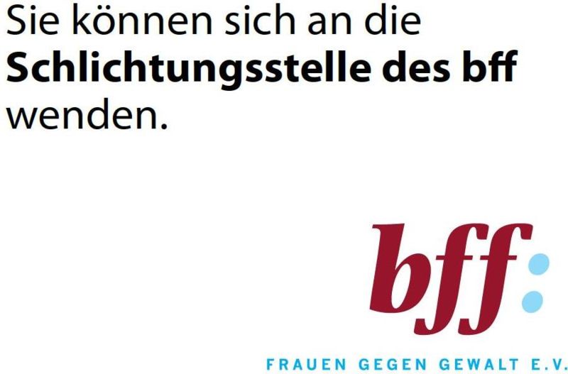 Text Sie können sich an die Schlichtungsstelle des bff wenden und Logo des Bundesverbandes bff